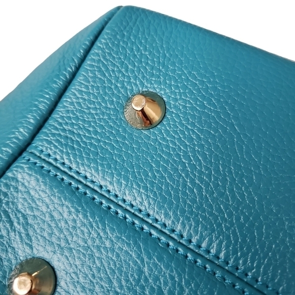 Onna Ehrlich Leather Satchel Bag Gold Details Jewel Teal Tone Like New - Picture 11 of 15
